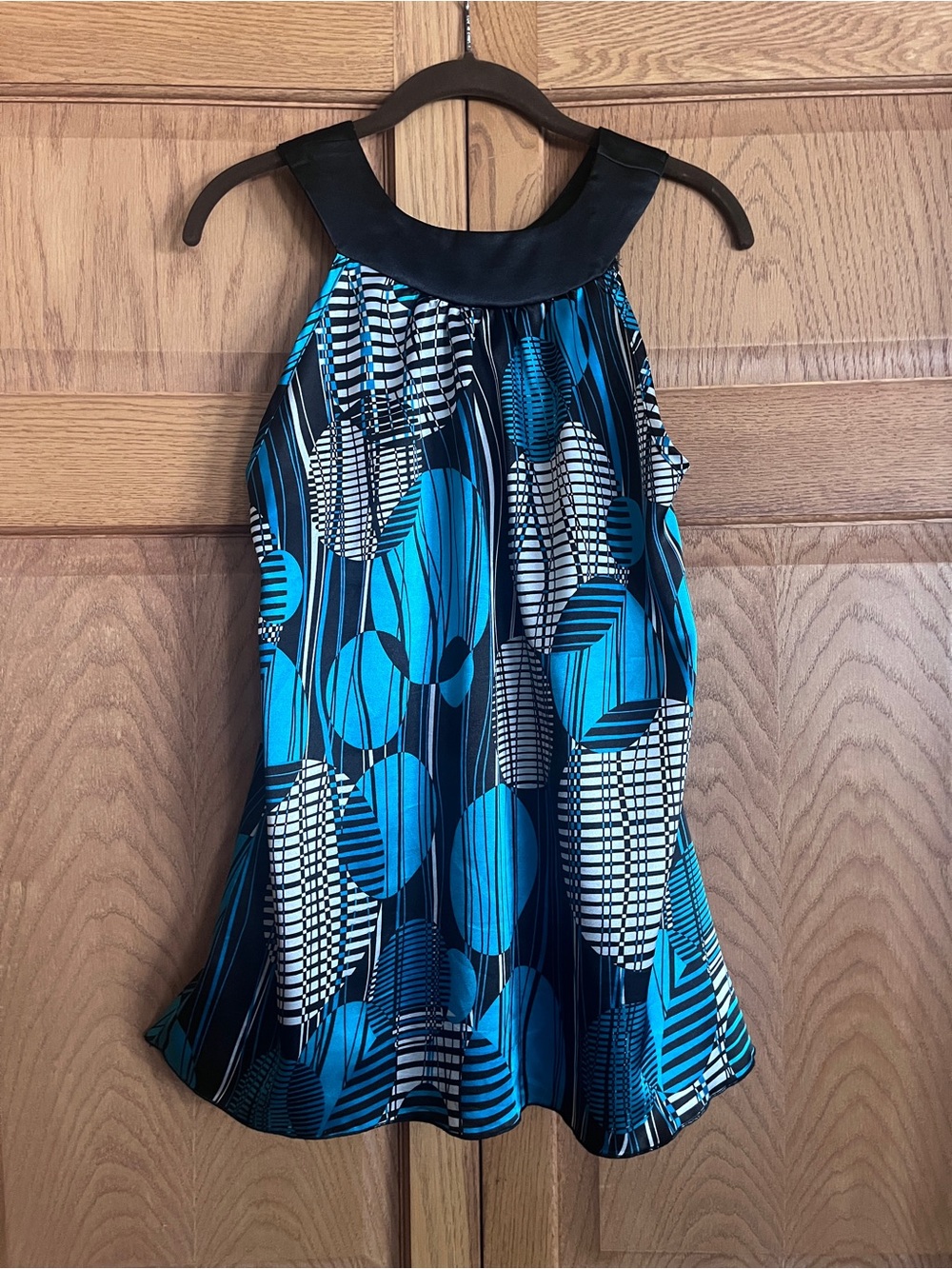 Vanity Blue and Black Patterned Halter Tank Top